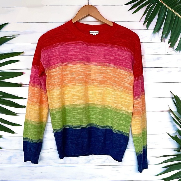 MINNIE ROSE COTTON RAINBOW STRIPE SWEATER XS cotton lightweight